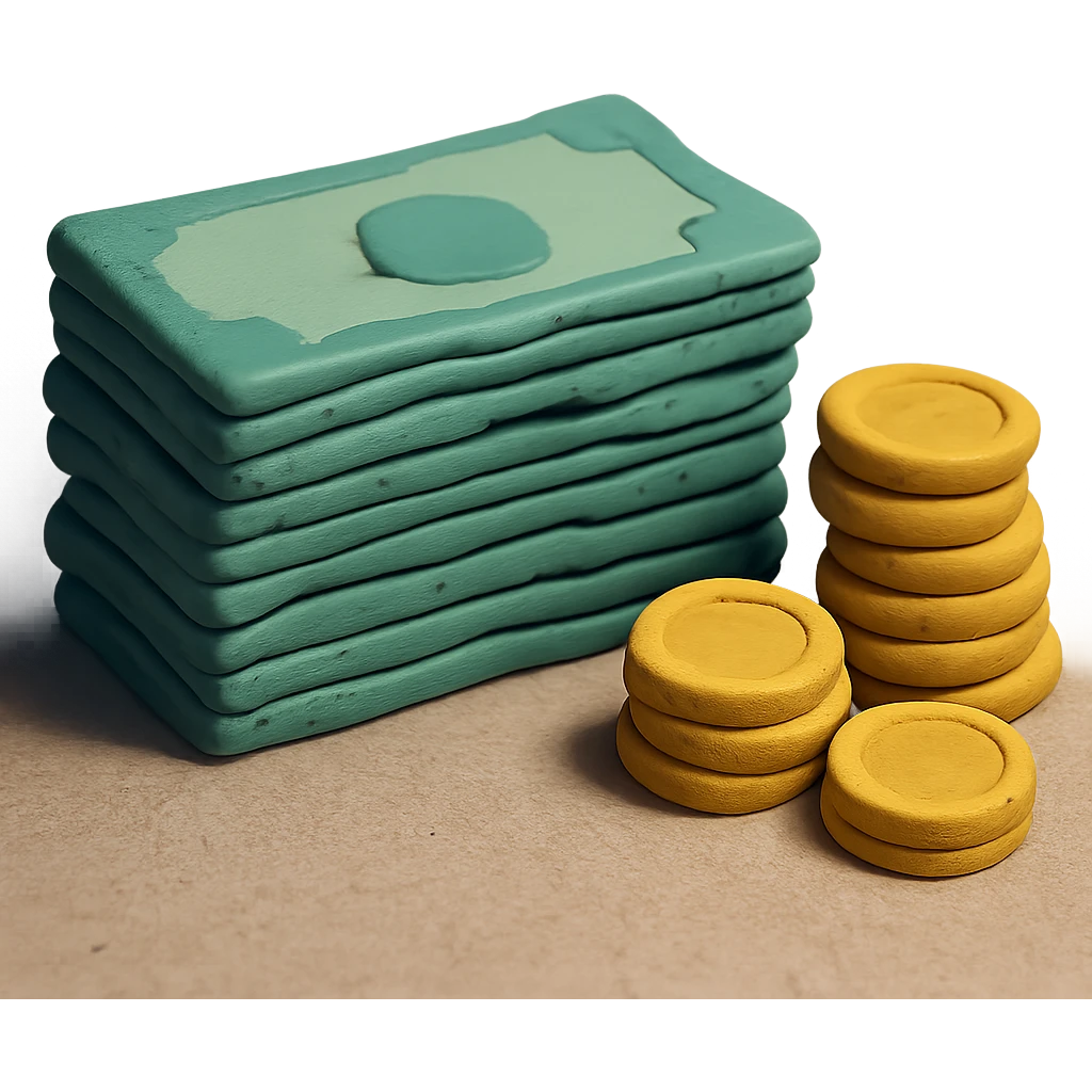 stack of cash with coins emoji
