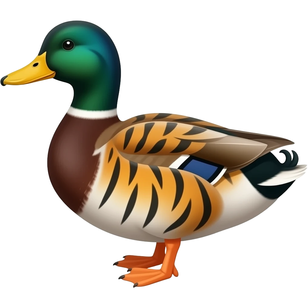 duck painted in dark colors like a tiger emoji