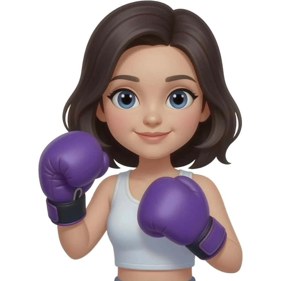Chica morena con guantes de box morados emoji