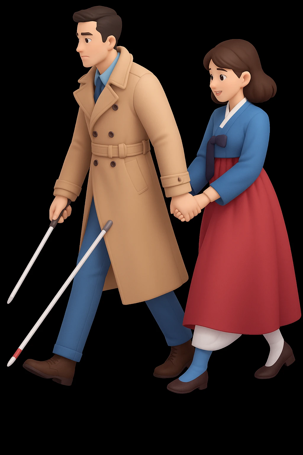 Change the girl's outfit to a traditional Korean style hanbok, keep the rest of the scene the same, 3D cartoon style. emoji
