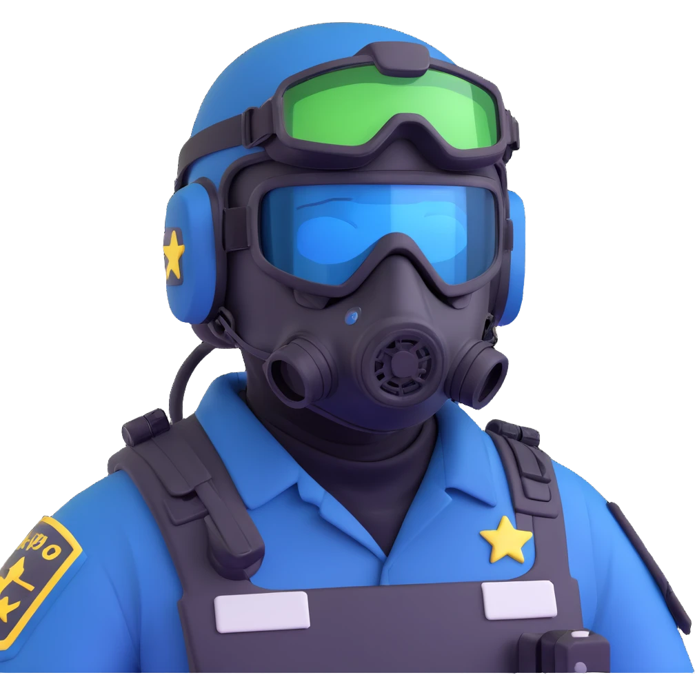 Polis özel harekat, close-up of a masked police officer with tactical helmet and night vision goggles, Turkish police special operations emoji