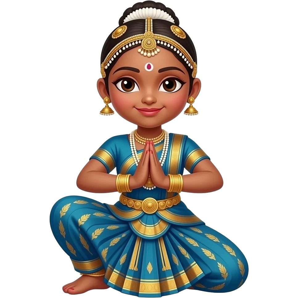 Light brown skin girl in a bharatnataym dress with actual bharatnatayam pose emoji