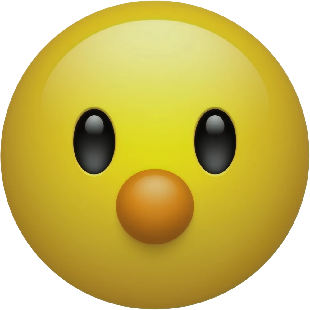 Yellow circle without a mouth with black dotted eyes with an orange nose emoji
