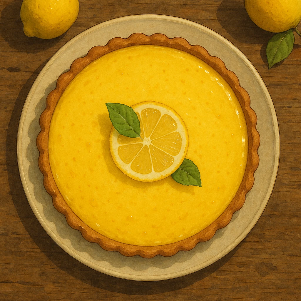 lemon tart viewed from above, realistic, detailed, Ghibli style emoji
