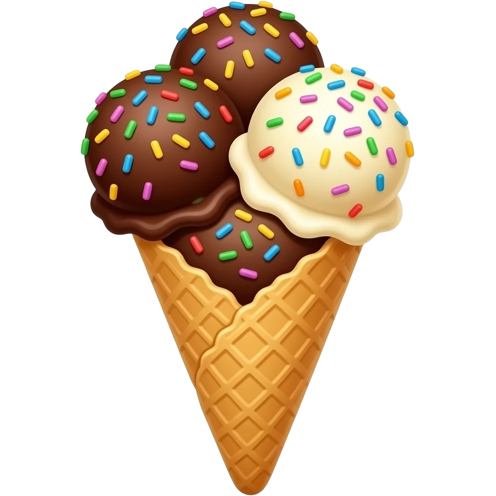 chocilate, vanilla ice cream with sprinkles in cone emoji