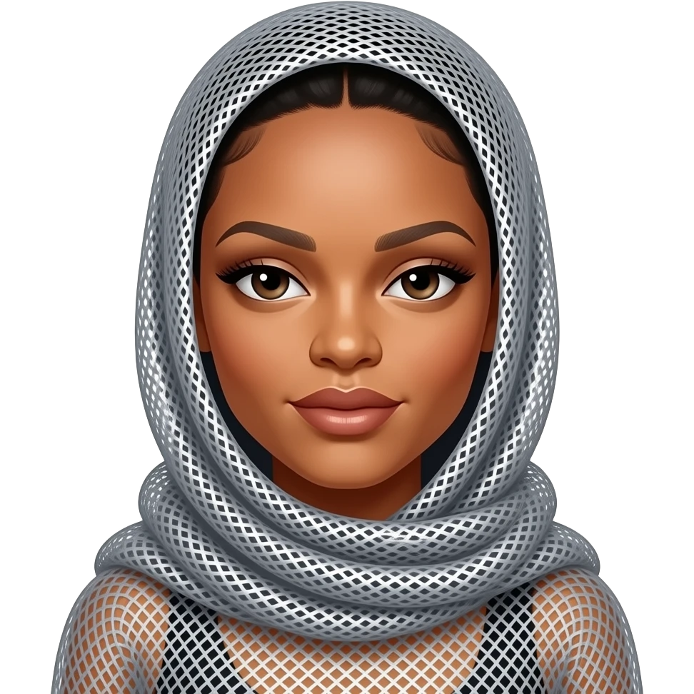 rihanna wearing mesh shimmery silver grey headscarf emoji