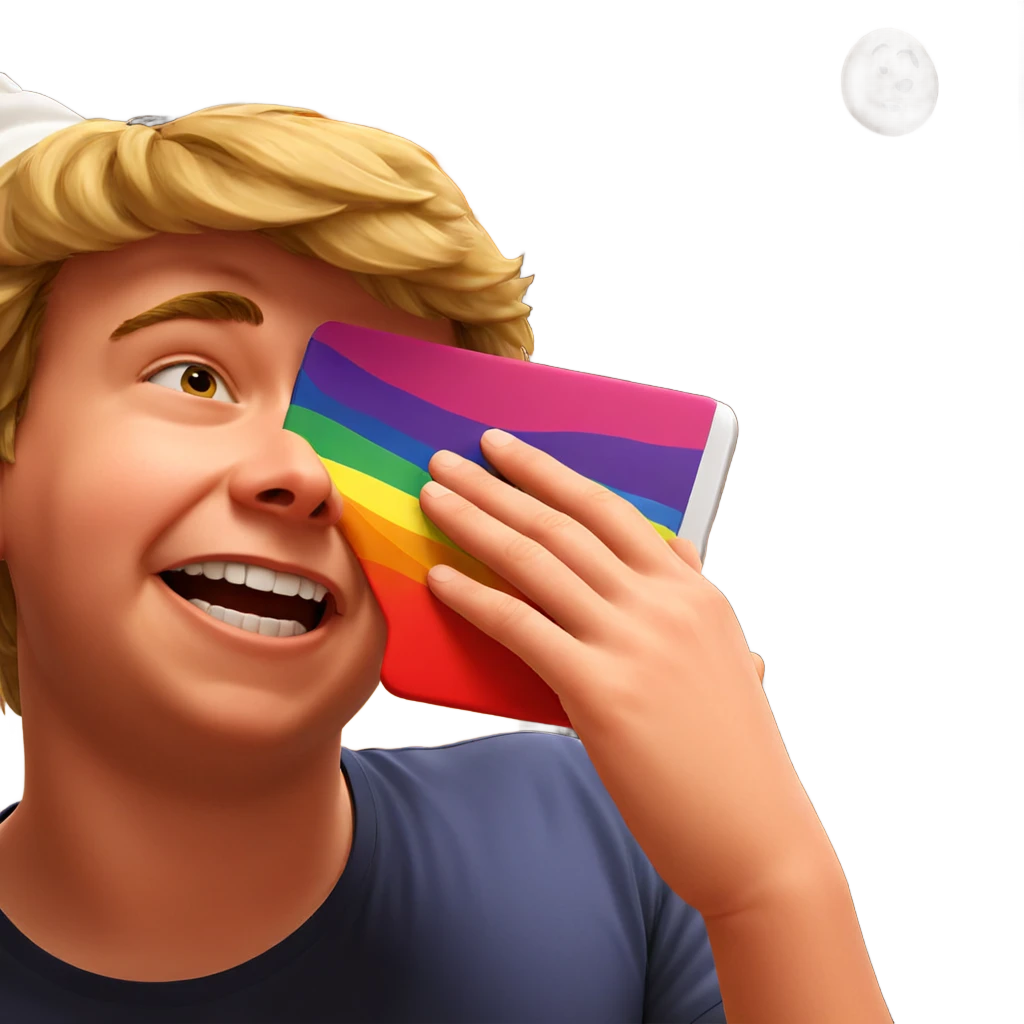 blonde boy with funny hat emoji