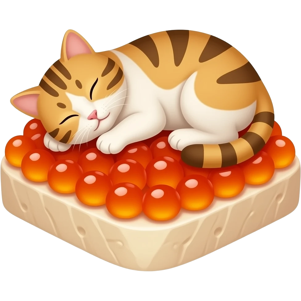 a cat napping on top of a piece of trout roe emoji