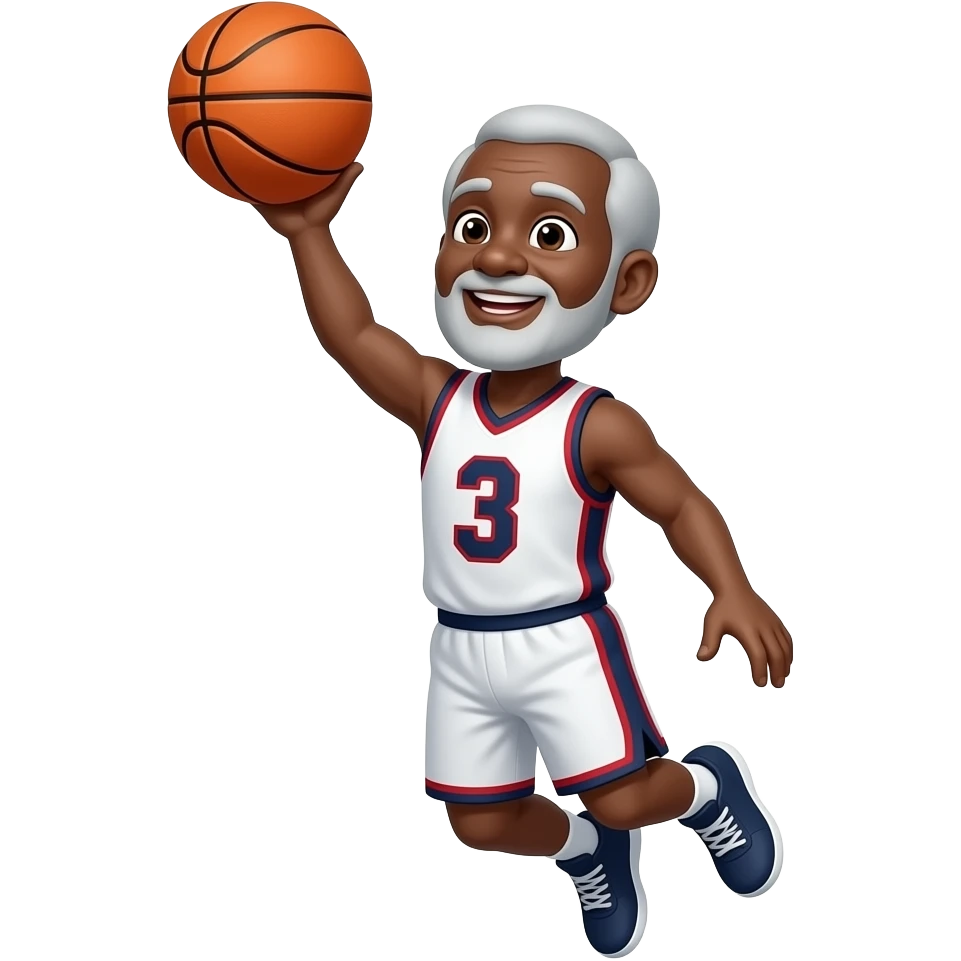 Black grandpa wearing a number 3 jersey  dunking a basketball  emoji