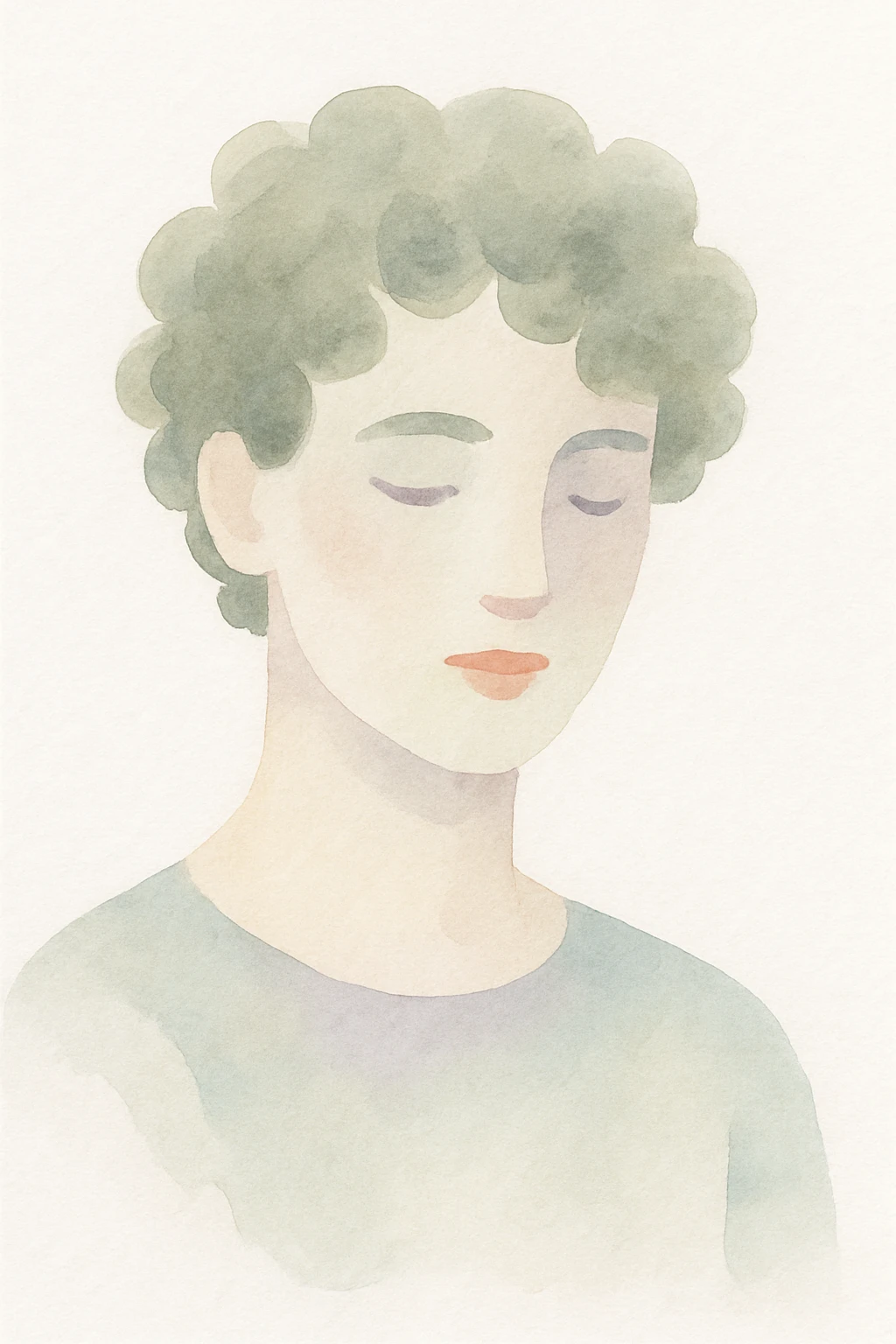 a person with curly hair, watercolor style emoji