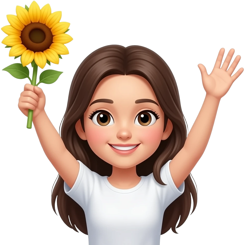 Girl with raising hands with a sunflower in one hand emoji