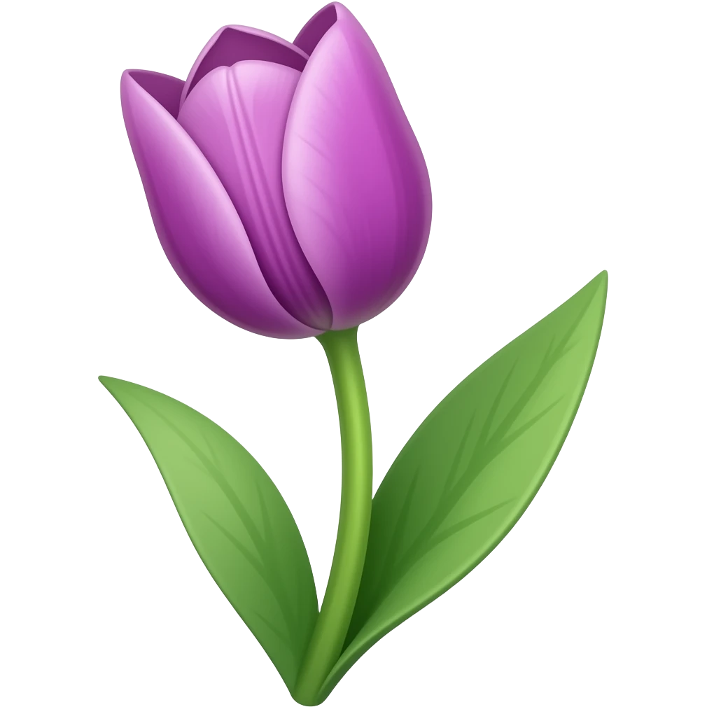 purple tulip with stem and two leaves emoji