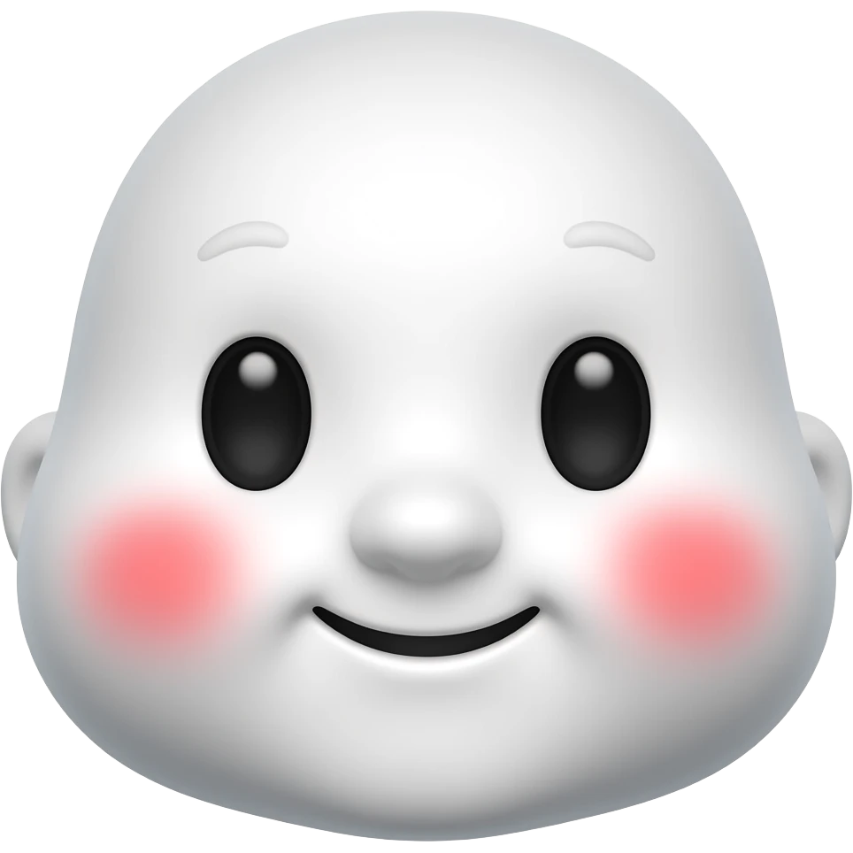 흰 색 얼굴의 붉은색 홍조를 하고 있는 귀여운 만화 입체적 이모티콘 emoji