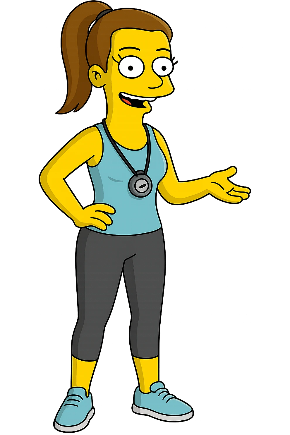 woman in sportswear, fitness coach, clear Simpsons cartoon style emoji