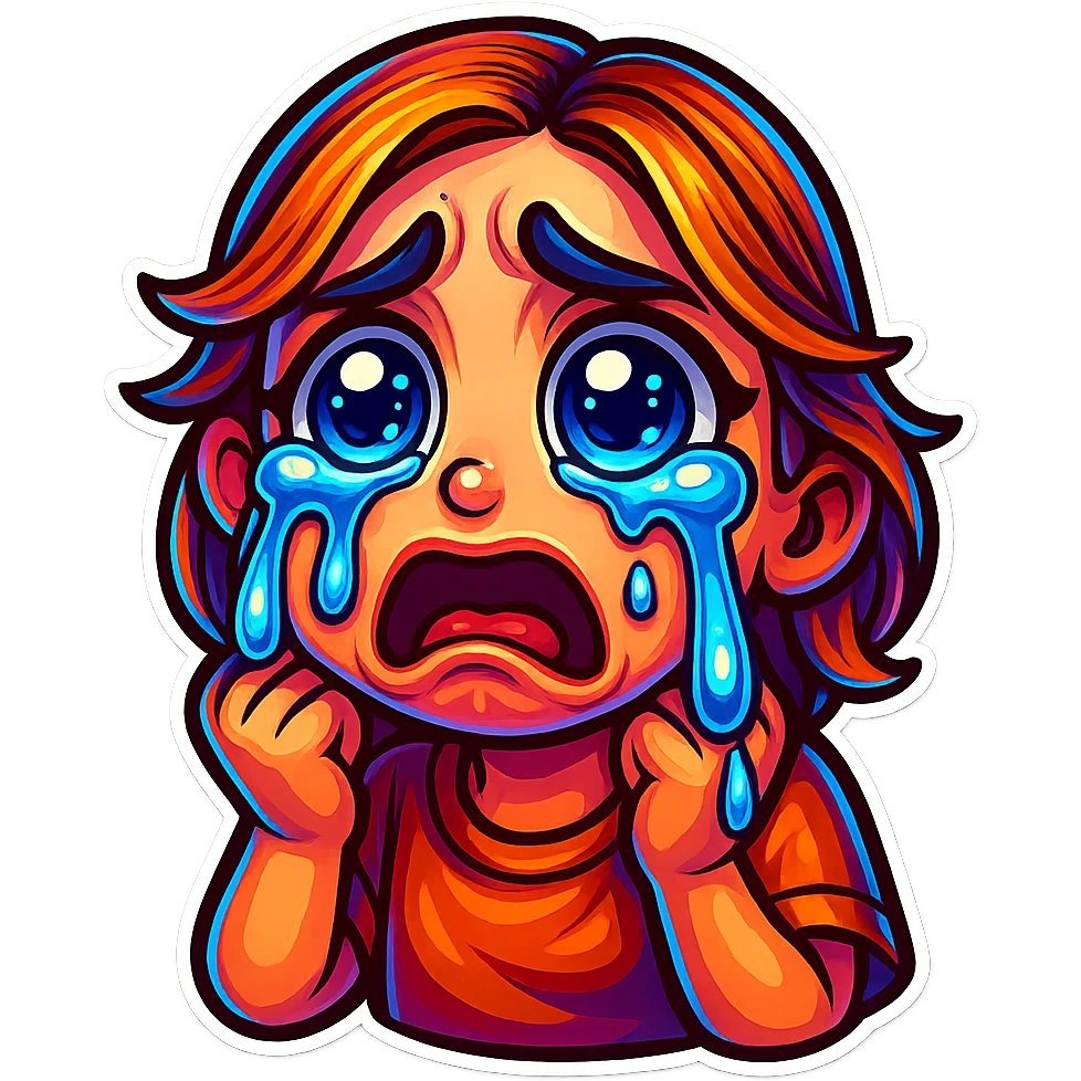 Create a cartoon sticker with a crying expression in the style of Flux Pro, with a transparent background. The style should reflect the vibrant and detailed characteristics of Flux Pro style. emoji