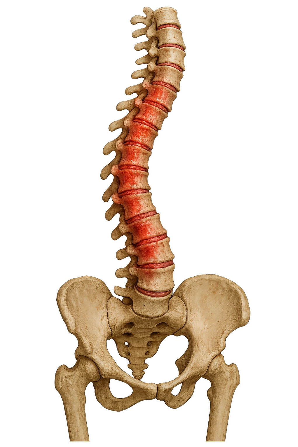 SPINA DORSALE STORTA E INFIAMMATA CON BACINO UMANO ANATOMICO REALISTICO INCLINATO, iperrealistica 4k emoji