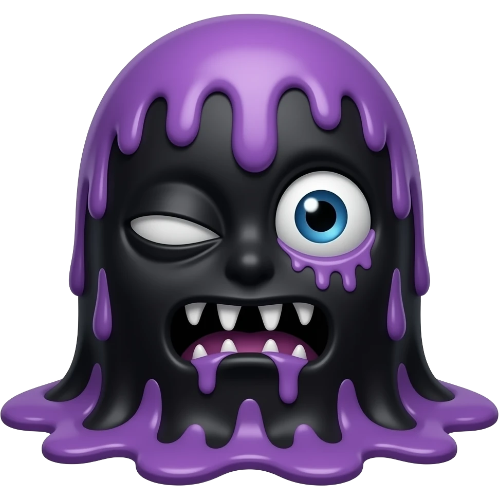 winking emoji made out of black and purple melting horror goo emoji