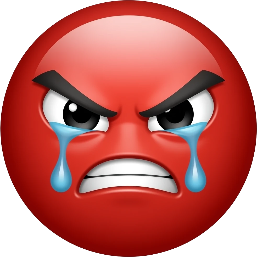 Red circle mad and crying with eyebrows emoji