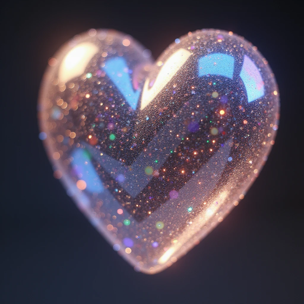 photorealistic holographic heart with sparkles and iridescent shine emoji