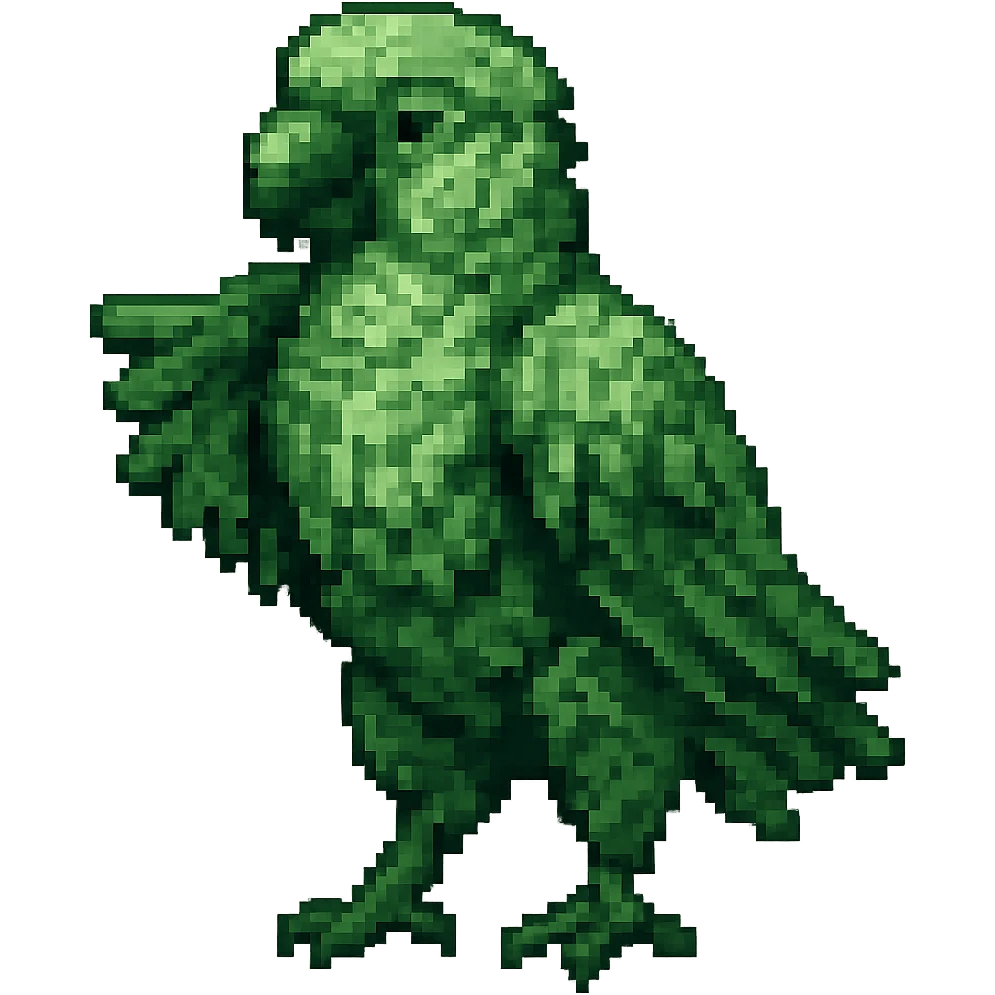 Make the parrot green in pixel art style, no background. emoji
