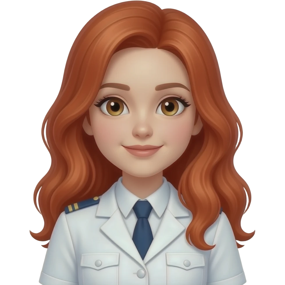red haired cute female in white uniform, closeup , front facing emoji