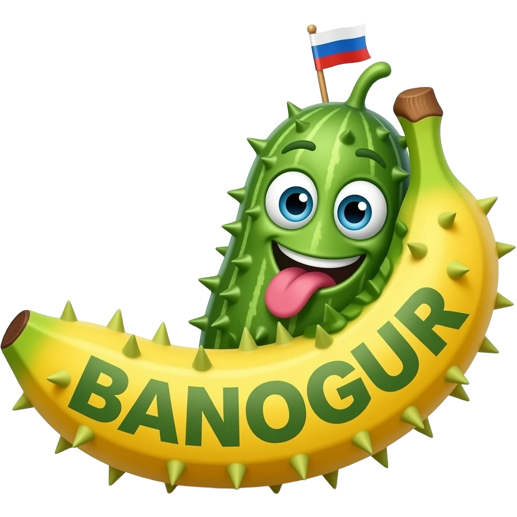 A toothy, funny, prickly banana cucumber with the Russian text "BANOGUR". emoji