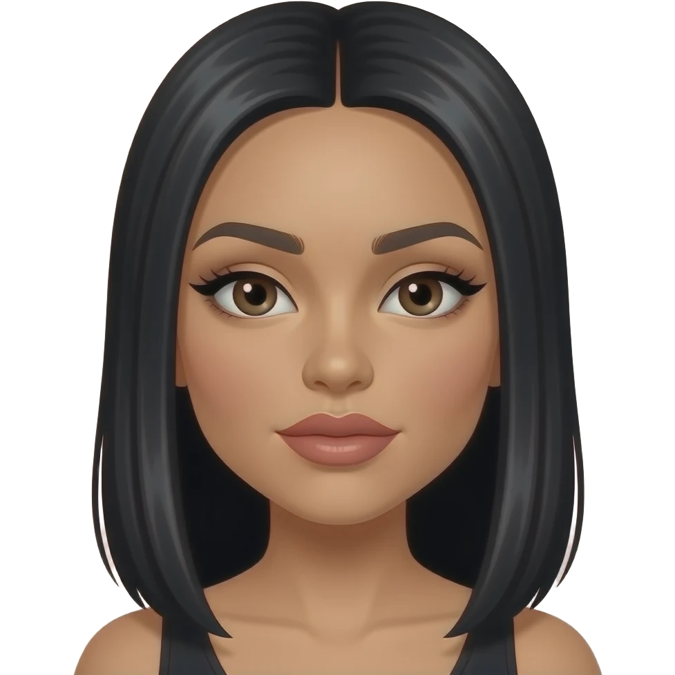 Latina Girl black, straight hair, big lips, mascara, and foundation emoji