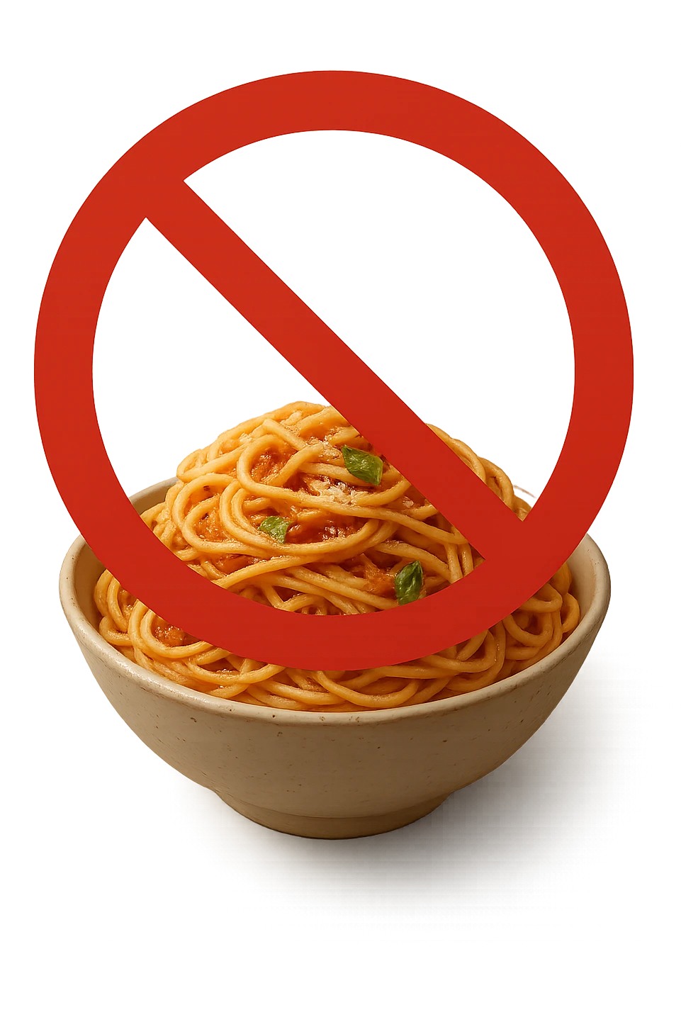 BOWL DI PASTA CON DIVIETO SOPRA,  iperrealistico 4k emoji