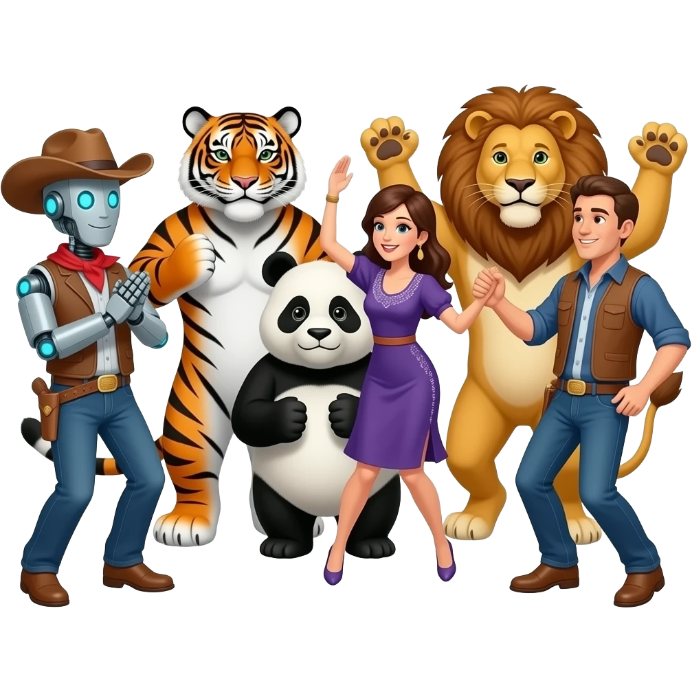 👏🤖🤠🐯👏👏 🐼🦁🐯💃🕺🕺 Let's ride up down emoji