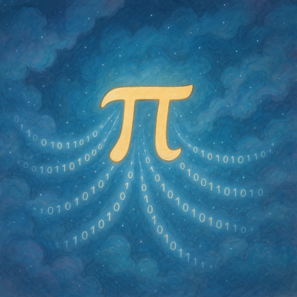  combine the π (pi) math symbol, binary code, and digital mist emerging from it. emoji