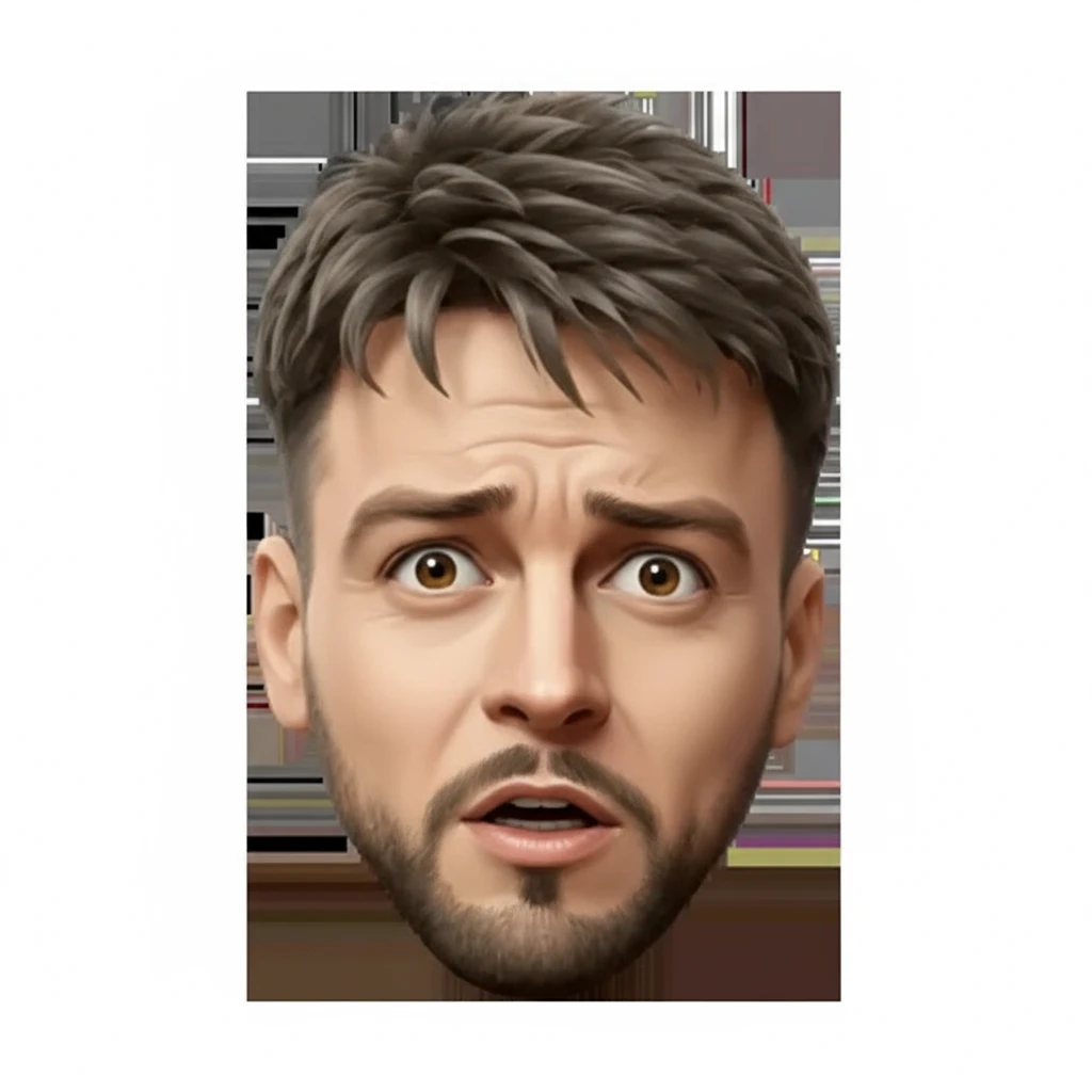 нарисуй этого человека с таком же стиле, только взгляд должен быть испуганно растерянный emoji