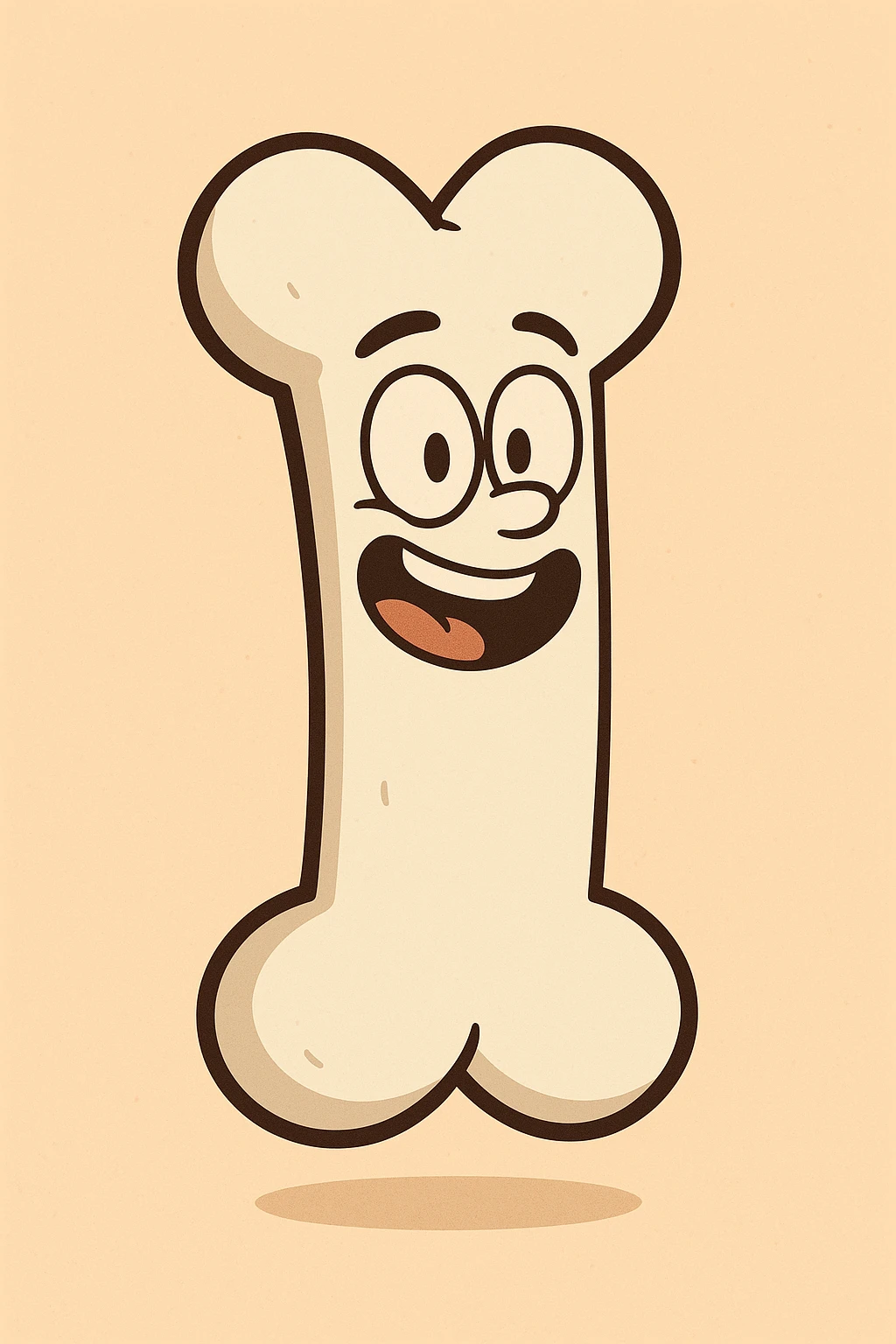 a single bone with a playful face, cartoon style, cute and fun emoji