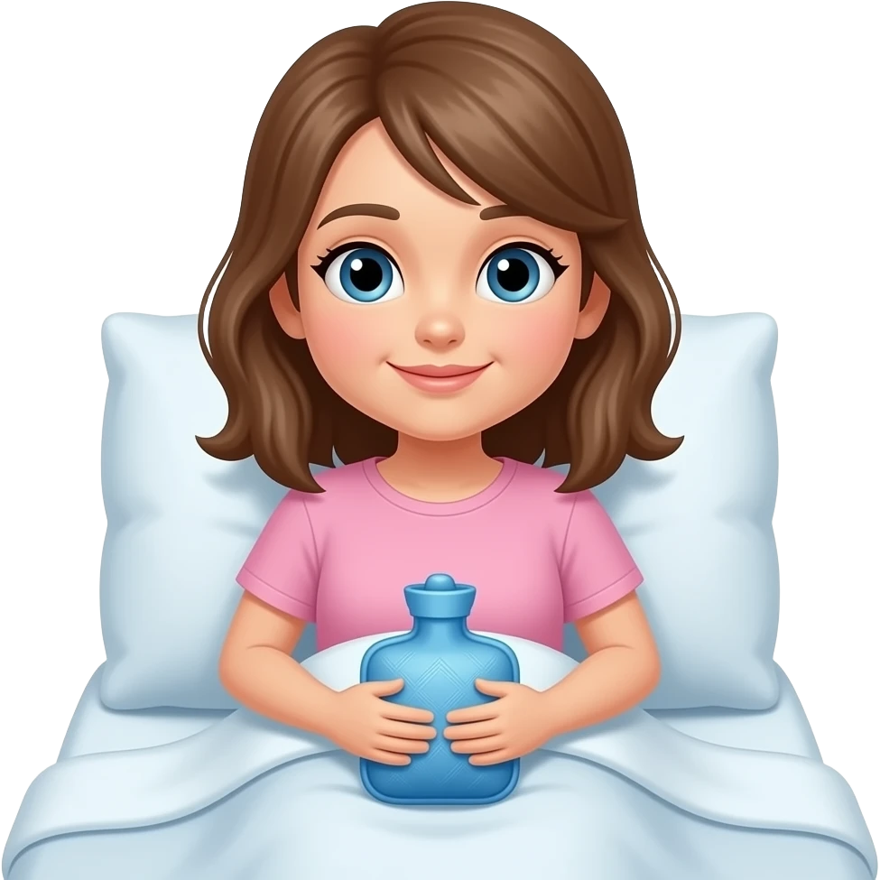 Girl In bed with hot water bag stomach pain emoji