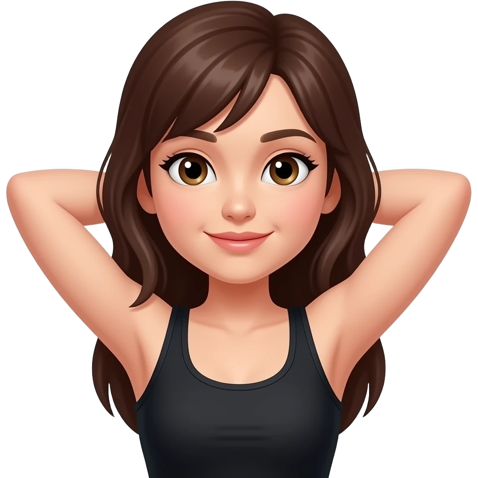 Cartoon 2d girl in black tank top arms up armpit emoji