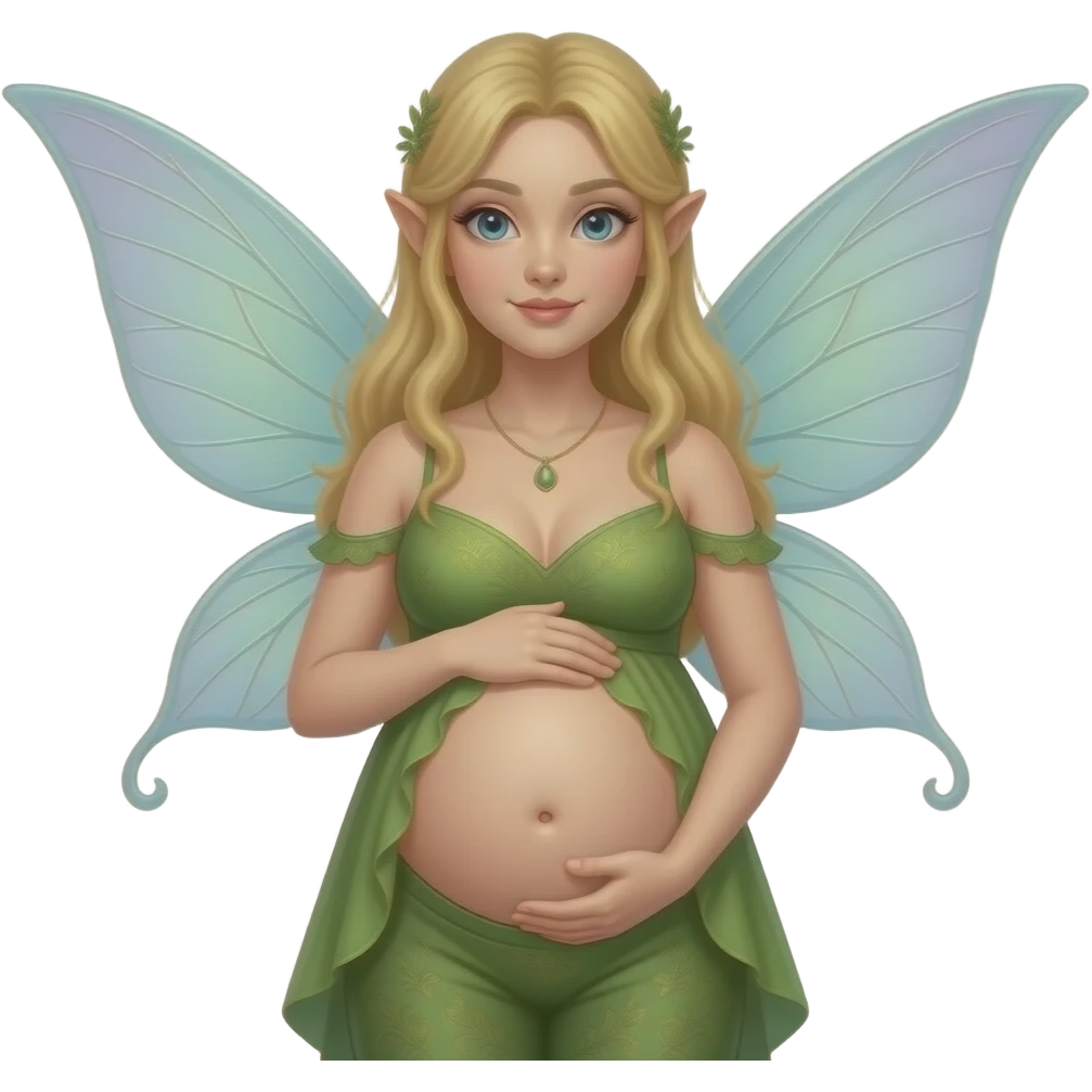 A fairy with a large overstuffed tummy makes her look heavily pregnant,her bellybutton likes kissing everything. emoji