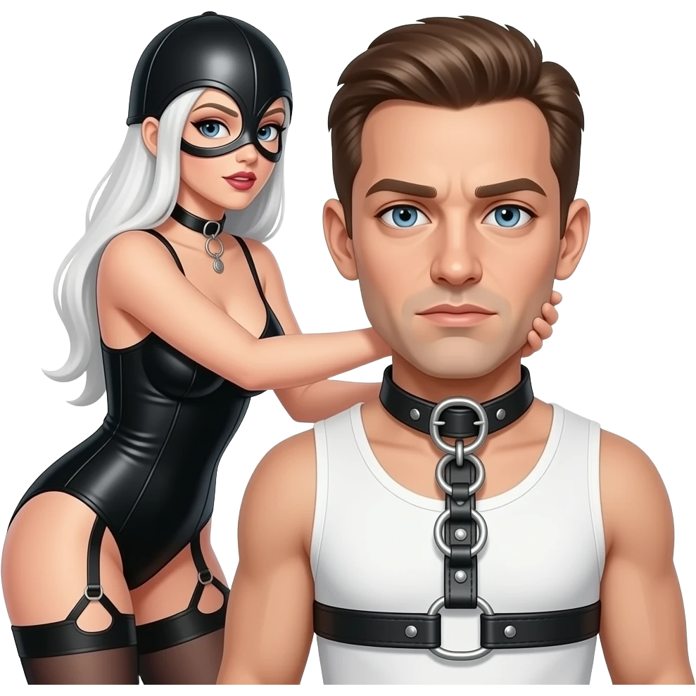 White dominatrix hurting a White slave in chastity emoji