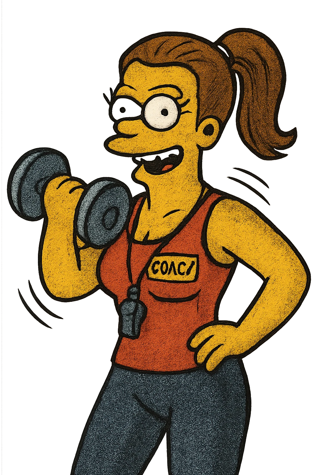 fitness coach woman, Simpsons cartoon style emoji