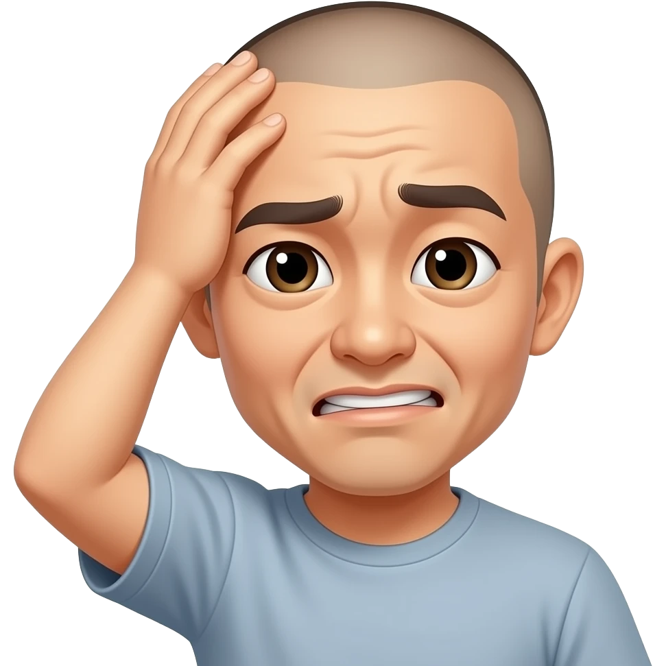 Asian china man with shaved head smacking his head in stupidity emoji