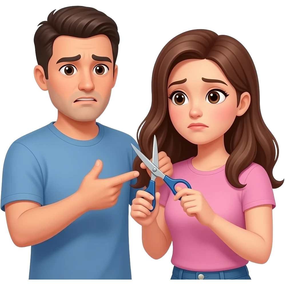 Husband telling wife to put the scissors down and away from her hair because she she is going to mess it up emoji