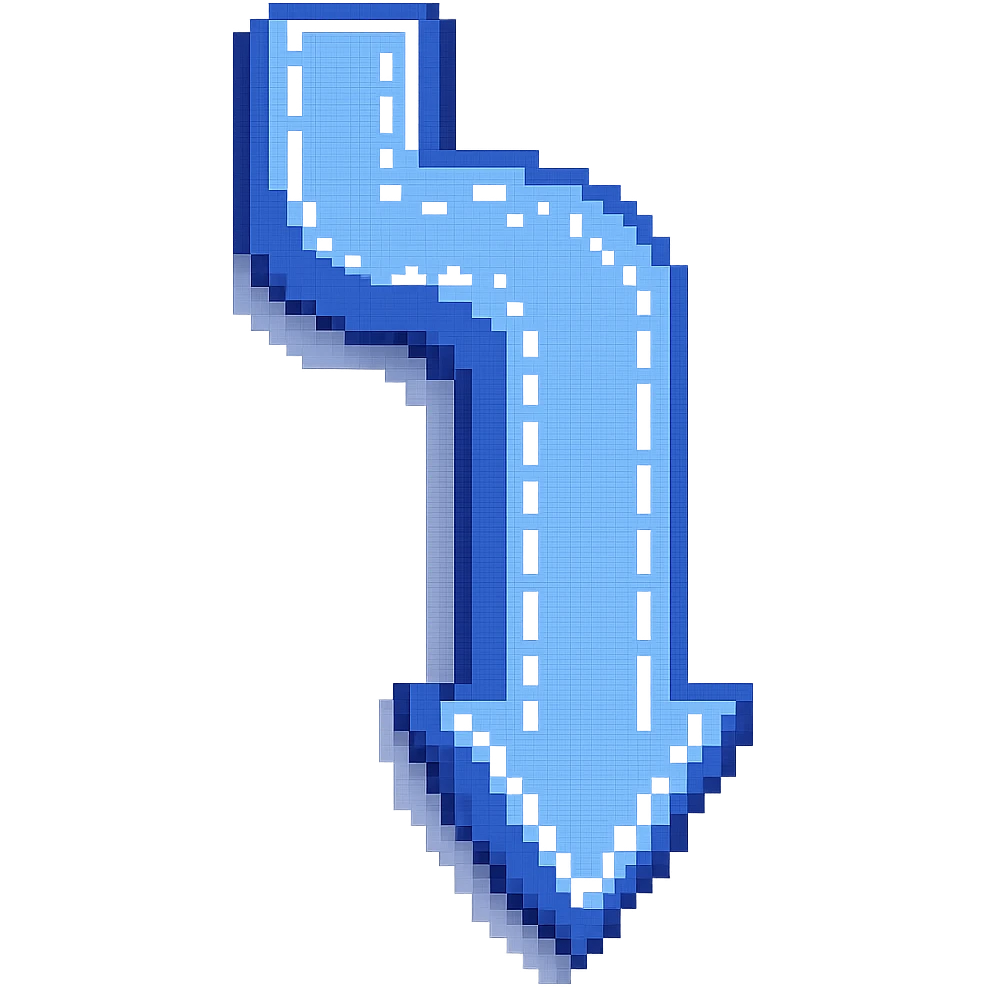 Blue arrow pointing down, add a shadow, pixel art style emoji