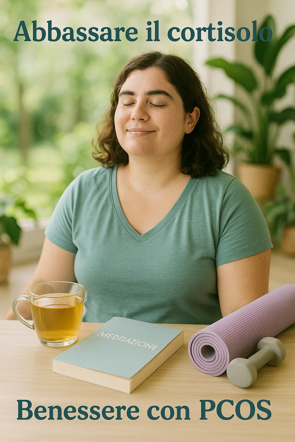 Donna con pcos che abbassa il suo cortisolo immagine realistiche in italiano emoji