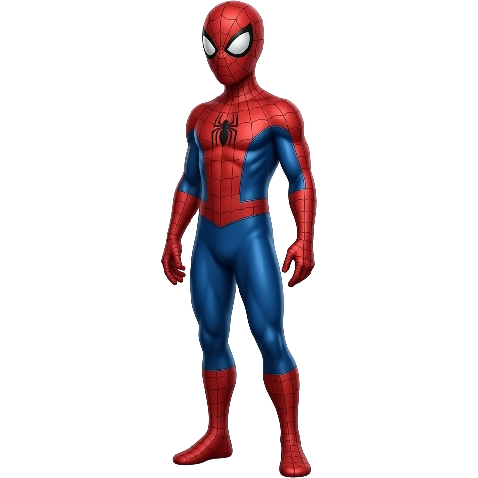 full standing spider gwen in proper classic red, blue spiderman suit with mask ( left side angle) emoji