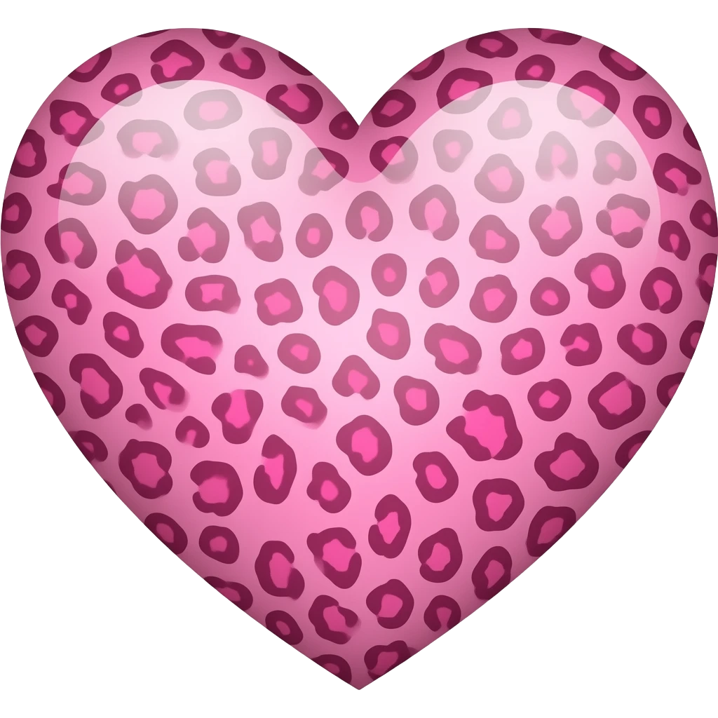 kawaii pink leopard heart emoji, heart shape with pink leopard pattern, simple cute icon style emoji