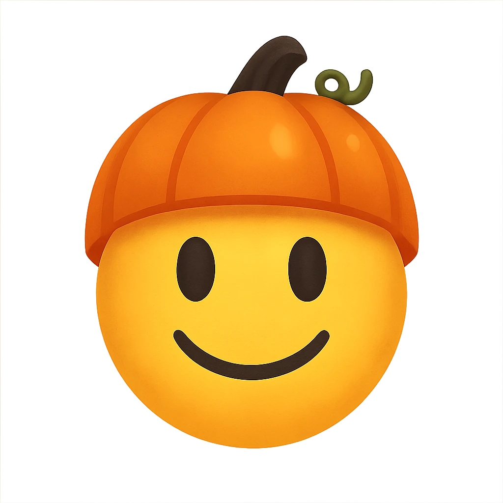 yellow face with orange pumpkin hat emoji, digital illustration emoji