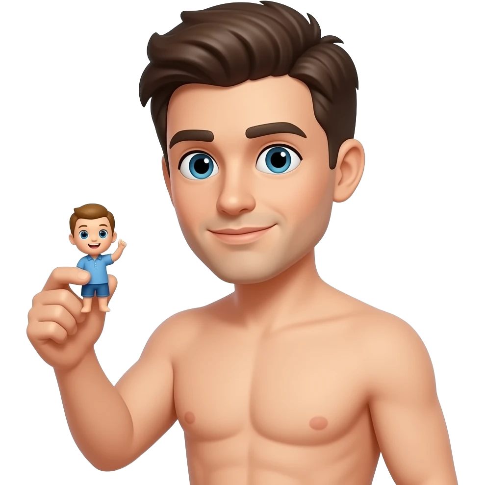 Naked man playing with toy emoji