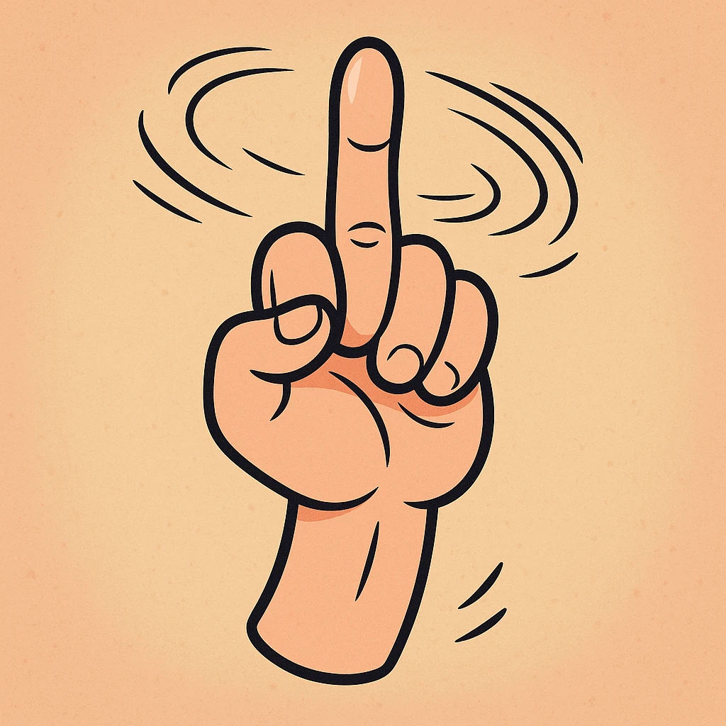 a fun and bold style hand showing the middle finger, spinning emoji