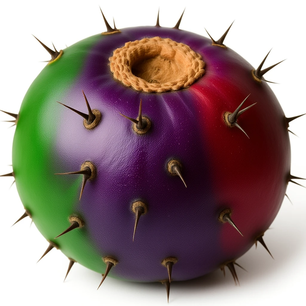 Make the Stenocereus fruit very rough and bumpy, with deep scars and uneven skin. Blend green, purple, and red colors naturally, no obvious gradient. Use Omnigen V2 style with a white background. emoji