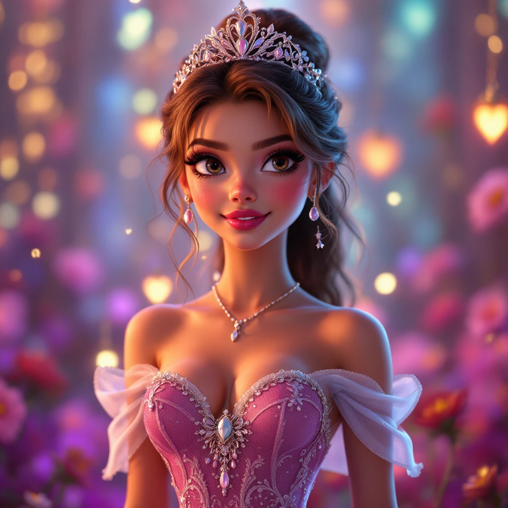 Zendaya in a 3D classic Disney style, elegant and magical, with expressive eyes and soft features, reminiscent of classic Disney princesses, vibrant cinematic look emoji