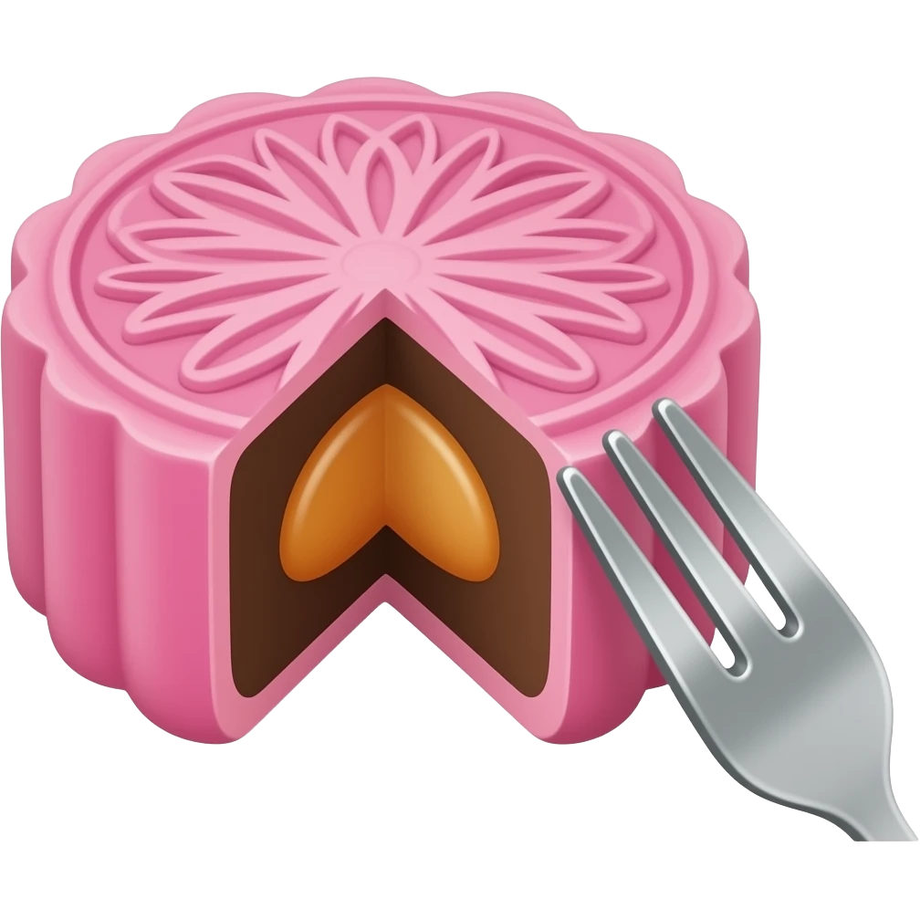 Pink mooncake with chocolate and a fork emoji
