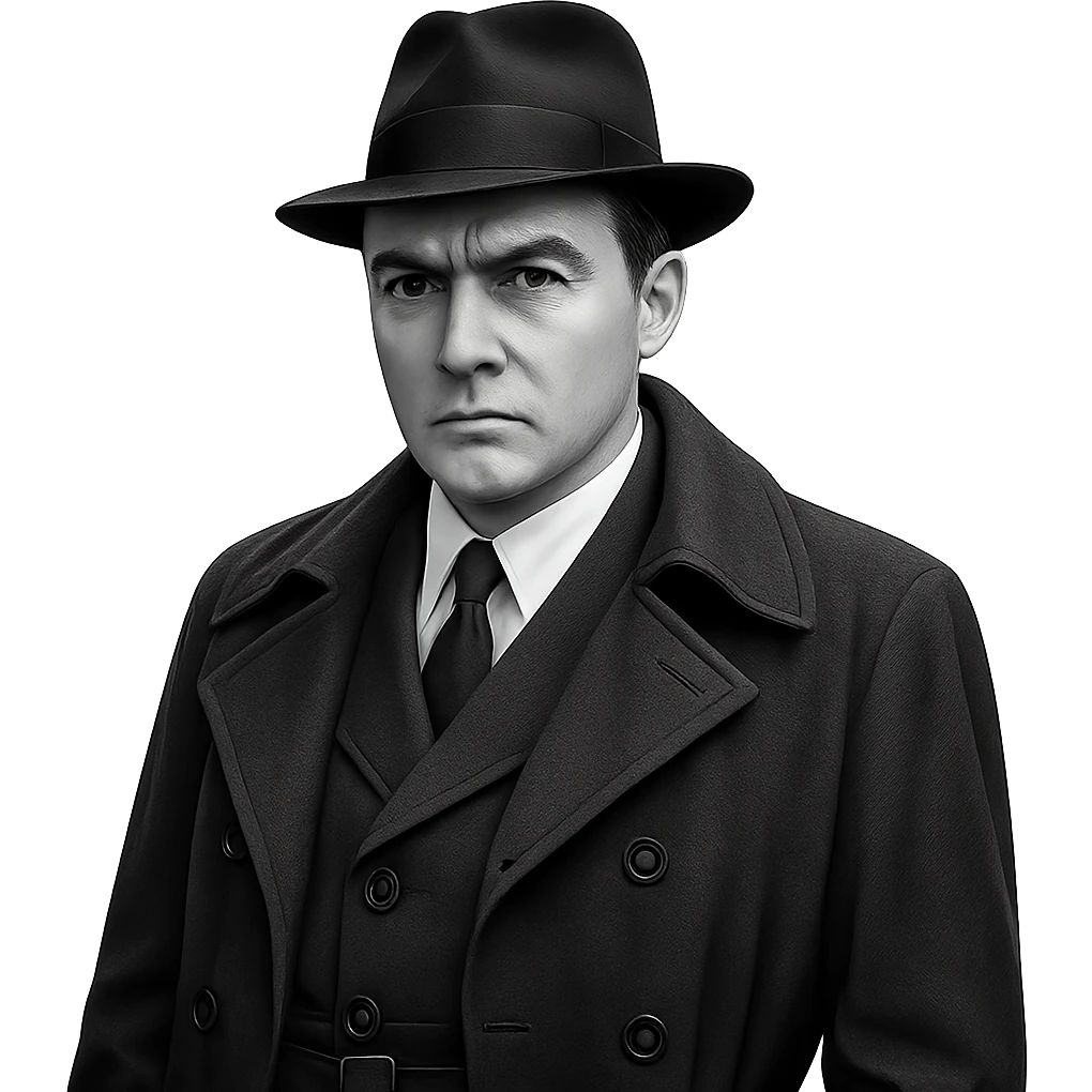 Штирлиц in a classic spy outfit, serious expression emoji